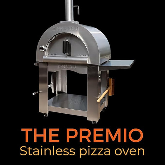 PREMIO Wood-Fired Pizza Oven with Professional Grade Accessories - Double-Wall Insulation w/Heavy Gauge Stainless Steel and Cordierite Stones Surface - Includes 8 additional items