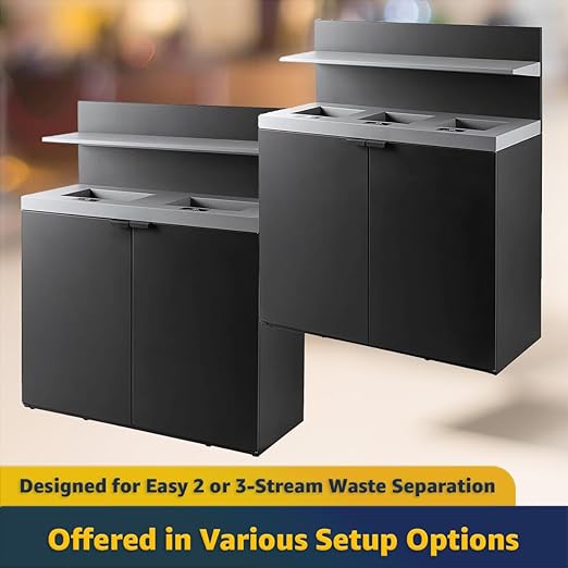 Zedfire 3-Stream Dark Gray Steel Garbage Recycling Station with Tray Holder 86 Gallon for Kitchen, Commercial Decorative Compost Bin