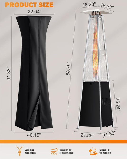 Pyramid Patio Heater for Outdoor Use, 48000 BTU Fast Heating Propane with Wheels & Weatherproof Cover, Triple Protection System Outdoor Heaters for Patio, Yard, Pool, Garden (2 Black Heater)