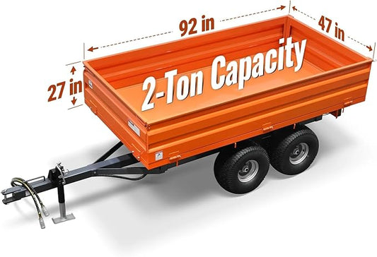 2-Ton Capacity Hydraulic Dumping Heavy-Duty Dump Dumper Cart Agricultural Farm Trailer Cart Mechanical Trailer with Tail Light, Model DT4X8