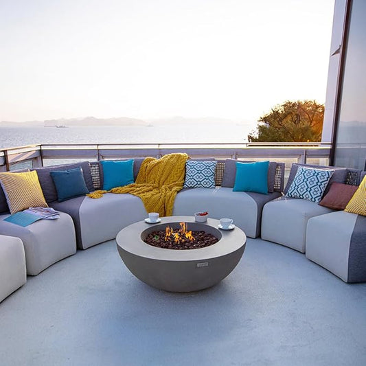 Elementi Lunar Bowl Concrete Fire Pit 42" x 42" Outdoor Patio Firepit Includes Lava Rocks Modern Fire Pits & Outdoor Fireplaces for Garden, Deck, Indoor & Outdoor Heating