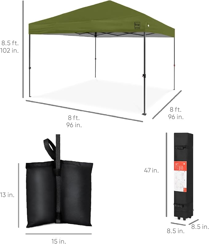 Best Choice Products 8x8ft 1-Person Setup Pop Up Canopy Tent Instant Portable Shelter w/ 1-Button Push, Case, 4 Weight Bags - Olive Green