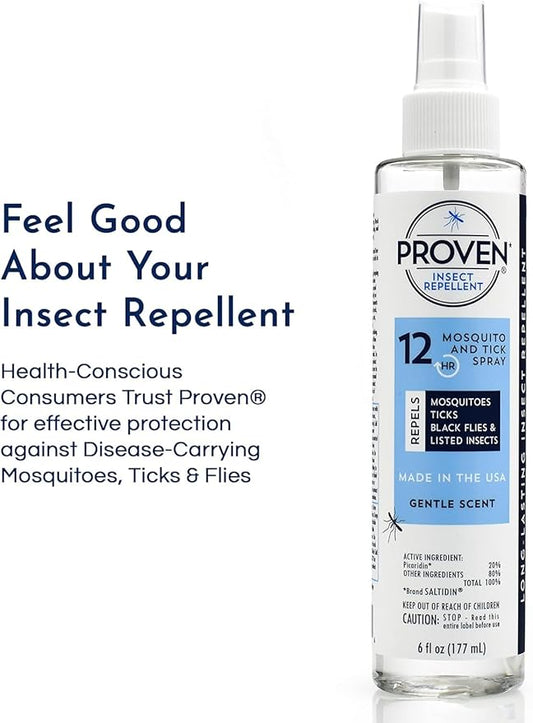 Proven Insect Repellent Spray, Keep Mosquitoes, Ticks and Flies Off, DEET Alternative Repellent, Up to 12-Hour Protection, Great for Camping or Hiking, 6 Ounce, Gentle Scent Spray, 2 Pack