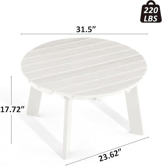 MINPINSER Outdoor Round Coffee Table, Adirondack Patio Coffee Table, Outdoor Large Side Table for Balcony Lawn (White)