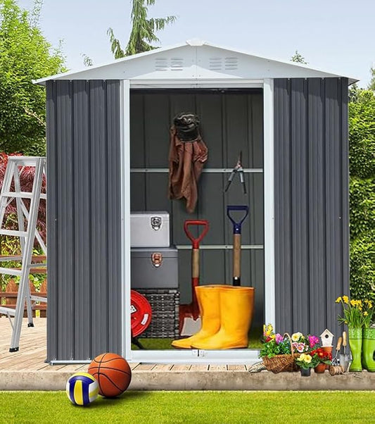 5FT x 3FT Outdoor Storage Metal Anti-Corrosion Utility Tool House with Lockable Door & Shutter Vents,Outdoor Waterproof Garden Tool Storage Sheds(with Metal Foundation)
