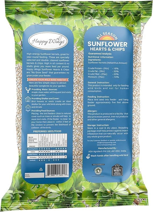 Happy Wings Sunflower Hearts & Chips Bird Food 5 lbs- Combo Pack of 2I No Mess, No Waste Seed No Grow Formula Ideal for Wild Birds, Finches, Sparrows, and Year-Round Feeding.