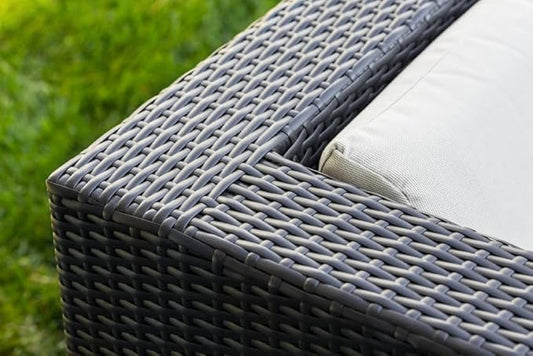 11 Piece Ohana Outdoor Patio Furniture Beige Cushion Black Wicker Conversation Set with Fully Assembled Sectional and 42-inch Propane Gas Fire Table