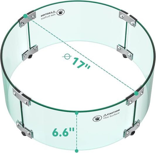 Skyflame 17" Round Fire Pit Glass Wind Guard, Clear Tempered Glass Flame Shield for Outdoor Propane/Natural Gas Fire Pit/Table