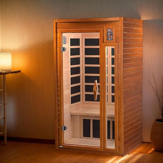 Low EMF Infrared Sauna for 1-2 People | Home Sauna with Red Light Therapy & Bluetooth | Canadian Hemlock Wood Indoor Dry Heat Saunas (Hemlock Wood, 47 * 43 * 74.4in)