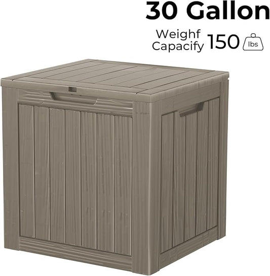 Mersco 30 Gallon Double-Wall Resin Deck Box - Lockable Waterproof Outdoor Storage Box, 151bs Capacity & Doubles as Seating for Patio Furniture - Garden Tools, Pool Accessories (Grey)