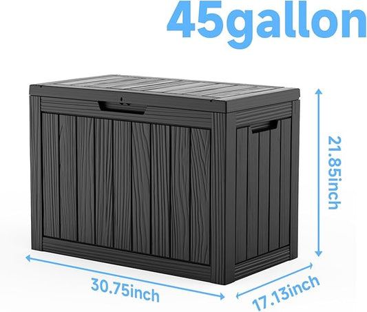 45 Gallon Outdoor Storage Box Waterproof,Outside Delivery Package Deck Box with Lockable Lid,Poolside Storage Bin for Garden Tools,Patio Cushion,Black
