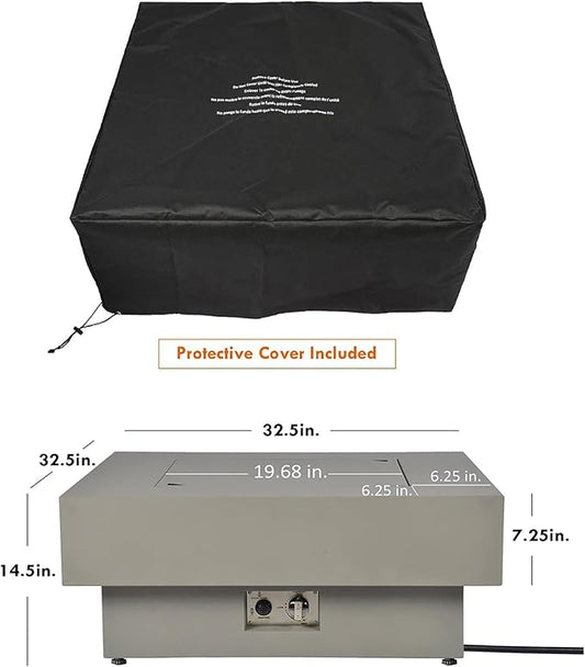 32.5-inch Outdoor Gas Fire Pit with 20lb Propane Tank Cover Table & Wind Glass Shield, 50,000BTU Propane Gas Fire Pits for Outside Patio w/Square Burner Lid, Glass Rocks