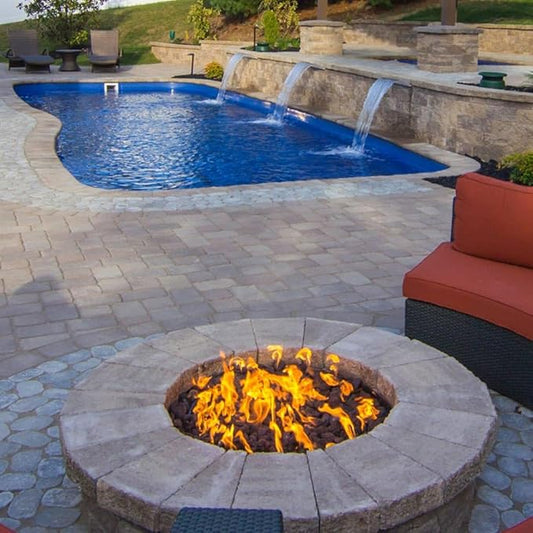 AFG Match Lit Fire Pit Burner Kit (SS-FR-24KIT-PAN-LP-MSCB), Round, 24-Inch Burner, 30-Inch Flat Pan, Propane, Polished Chrome, with Flange, Key, Valve, Flex Line and Fittings