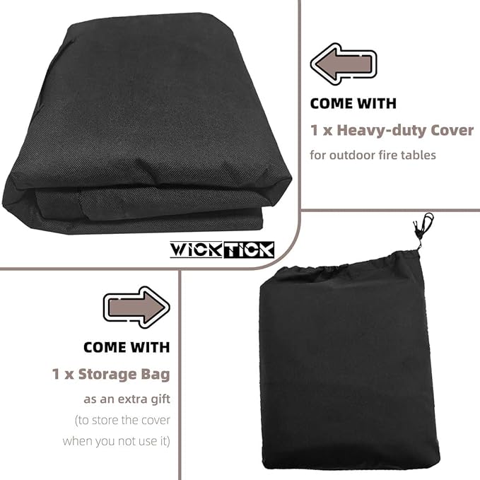 Rectangular Gas Fire Pit Table Cover 44 x 28 inch, Waterproof 600D Heavy Duty Fire Table Cover for 40 - 44 inch Patio Propane Firepit Tables