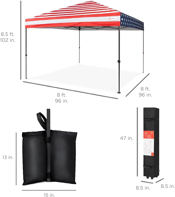 Best Choice Products 8x8ft 1-Person Setup Pop Up Canopy Tent Instant Portable Shelter w/ 1-Button Push, Case, 4 Weight Bags - American Flag