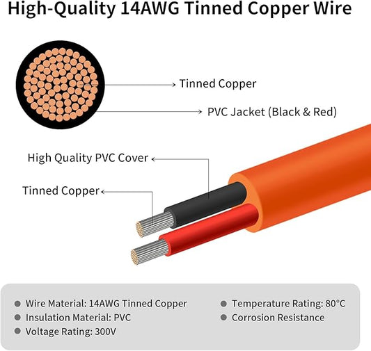 8mm DC Extension Cable 35FT – DC7909 Male to Female Solar Cable with DC8020 Adapter, 14AWG Tinned Copper Wire, Waterproof – Works with Most Portable Power Stations and Solar Generators