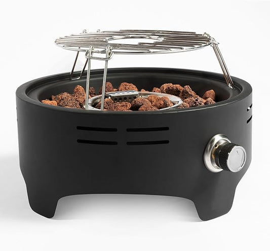 15'' Round Camping fire Pit with Lcokable Cover Lid as Portable Handle, 40,000 BTU Round Tabletop Propane Gas Fire Pit, Black