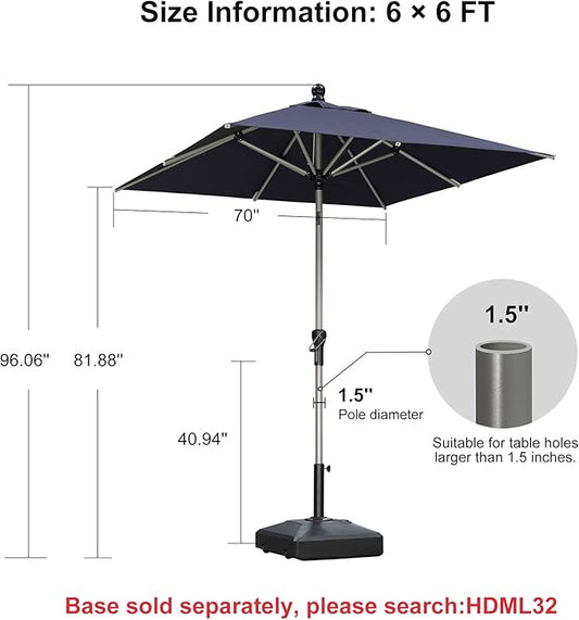 PURPLE LEAF 6' x 6' Square Patio Umbrella with Tilt Adjustment, Outdoor Table Umbrella Champagne Aluminum Frame, Market Umbrella Pool Umbrella for Deck Garden, Patio, or Poolside