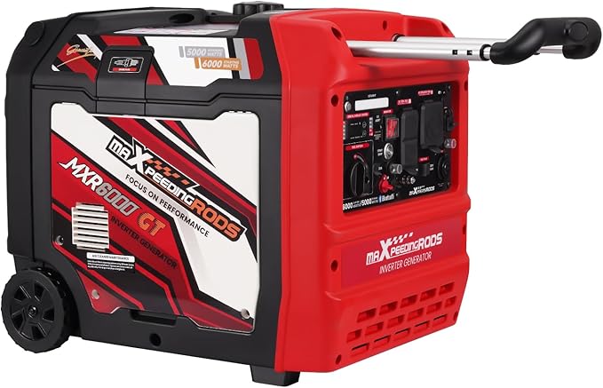 maXpeedingrods 6000 Watt Portable Inverter Generator with Bluetooth® App Remote Control, with Electric Start, Dual Voltage Output with Wheels and Telescopic Handle for Garden, RV Trips, Home Backup
