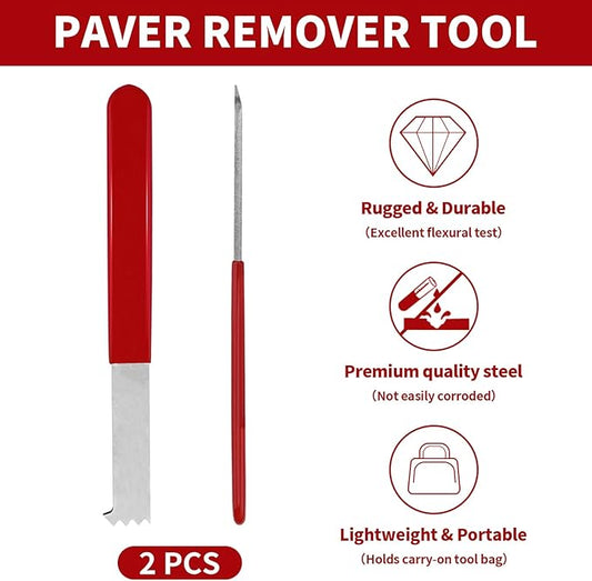 2Pcs Paver Puller Tool,Paver Extractor with Joint Scraper Micro Teeth,Non-Slip Handle for Garden,Patio,Brick,Block and Stone Removal