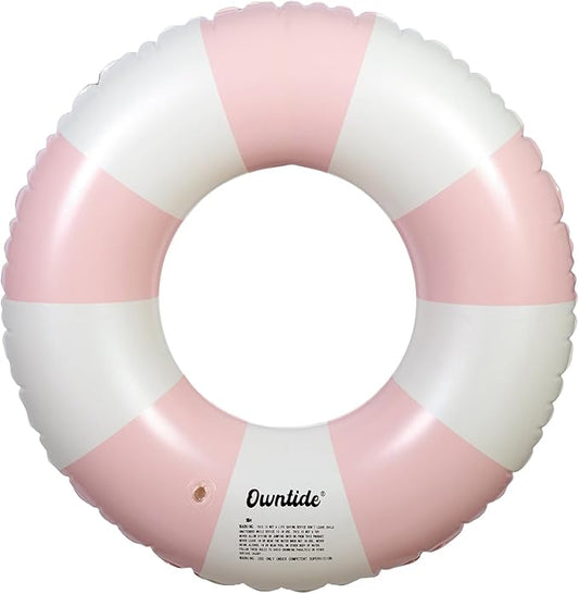 Large Swim Ring with Handles for Kids Adults, 35 Inch Classic Striped Pool Inner Tubes, Inflatable Pool Floats, Float Naked, Pool Floaties Adult Size for Summer Pool Party Beach Pink 1