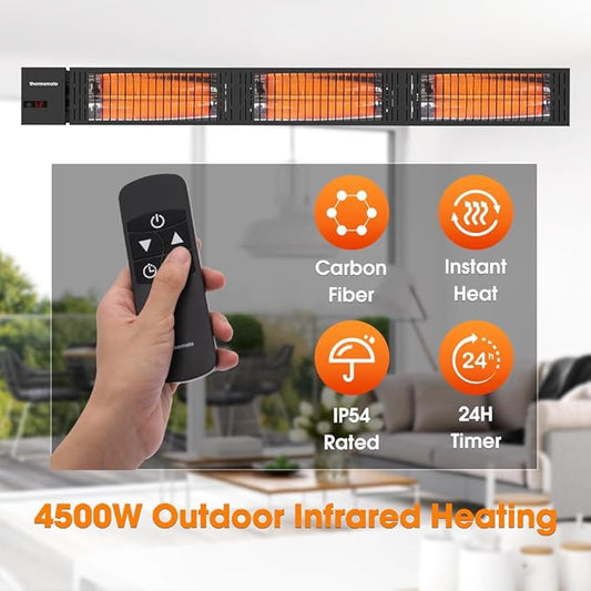 ThermoMate Infrared Outdoor Patio Heater, 4500W Carbon Fiber Heating for Porch, Deck, Garage with Remote 24 Hours Timer, Hard Wired 240V