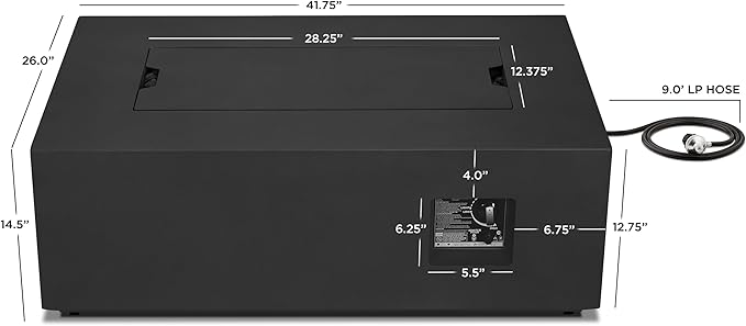 Real Flame Aegean 42in Rectangle Propane or Natural Gas Fire Pit Table, 50,000 BTU, Powder-Coated Steel, Push-Button Ignition, CSA Certified, Lava Rock, Storage Cover, Stainless Steel Burner with Lid