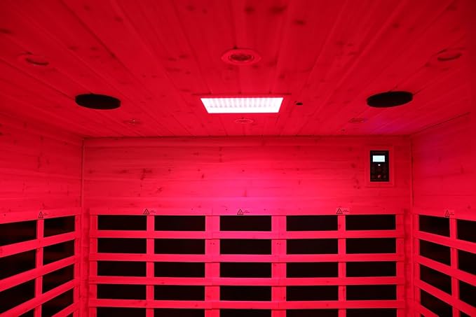 Full Spectrum Outdoor Far Infrared Sauna 4-Person Plus, Massive Interior Low EMF Sauna for Home, Near&Mid-IR Light , Bluetooth Speakers, LED Reading Lamps, Chromotherapy Light (81.1*60.6*83.5 inch)
