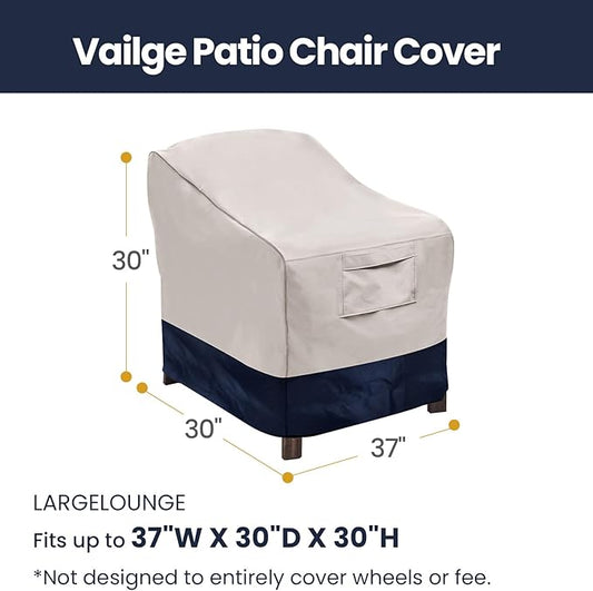 Vailge Patio Chair Covers, Lounge Deep Seat Cover, Heavy Duty and Waterproof Outdoor Lawn Patio Furniture Covers (Beige&Blue, 2 Pack-Medium)