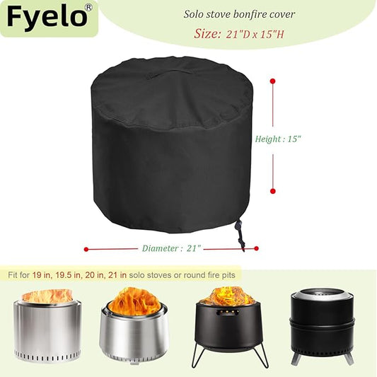 Fire Pit Cover for Solo Stove Bonfire 2.0 Cover 20 Inch & 19.5 Inch, Waterproof 600D Camping Stove Cover All Weather Resistant Black