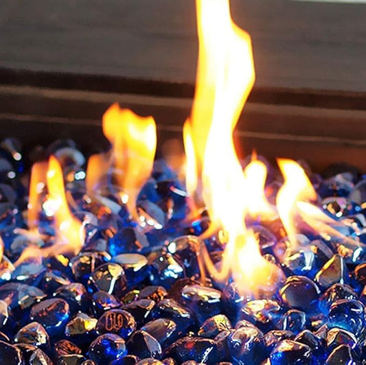 Fire Glass Diamond 1 Inch Fire Pit Glass Rock for Propane or Gas Fire Pit (10 Pounds Coablt Blue ) Gift Package