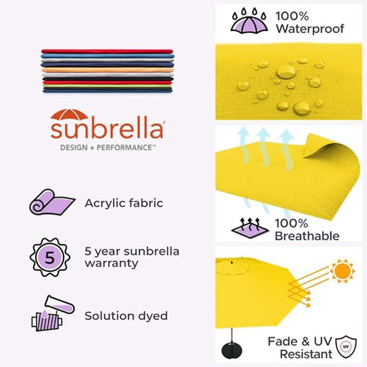 Midtown Umbrellas Push Pop Sunbrella Umbrella 10 Feet Large Outdoor Umbrella With Yellow Fabric - Deck Patio Umbrella, Backyard Umbrella, Garden Umbrella & Pool Umbrella - Black Pole