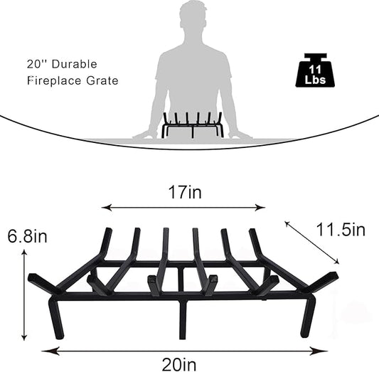 Heavy Duty Solid Steel Fire Grate - 20 Inch Wood Log Rack for Indoor Hearth, Outdoor Fire Pit & Chimney