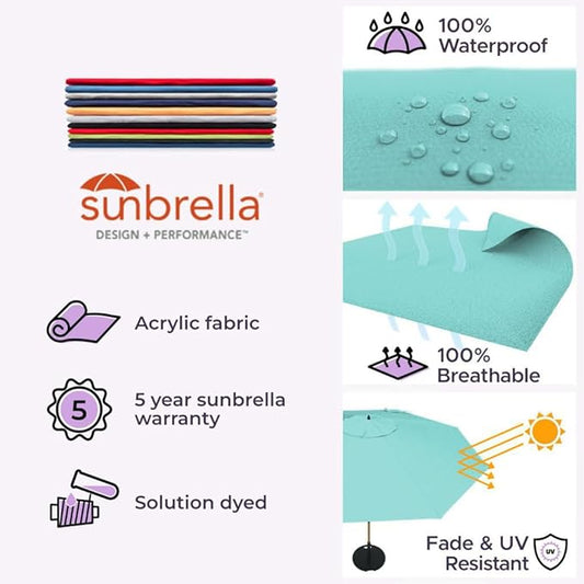 Midtown Umbrellas Push Pop Sunbrella Umbrella 9 Feet Outdoor Umbrella in Aruba Fabric - Patio Umbrella, Backyard Umbrella, Garden Umbrella, Picnic Table Umbrella & Pool Umbrella - Black Pole
