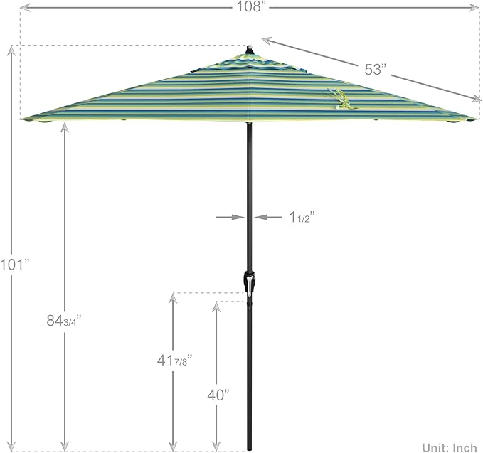California Umbrella 9' Rd Aluminum Patio Umbrella, Crank Lift, Auto Tilt, Black Finish, Sunbrella Seville Seaside