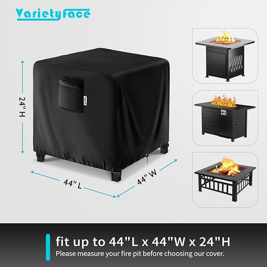 44" Square Fire Pit Cover – Heavy-Duty Waterproof Oxford, Buckle Straps, Air Vents & Drawstring – Windproof & UV-Resistant for Worry-Free Year-Round Protection on Patio Fire Pits & Tables