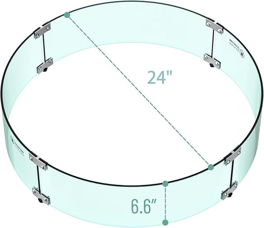 Skyflame 24" Round Fire Pit Glass Wind Guard, Thick & Clear Tempered Glass Flame Shield with Bracket & Feet, Fit for Outdoor Propane/Natural Gas Fire Pit/Table
