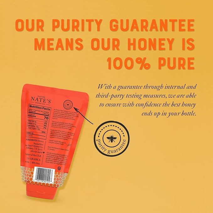 Nature Nate's 100% Guarantee Pure Raw & Unfiltered Honey, No-Drip Sustainable Squeeze Pouch, 14 Oz (Pack of 2)