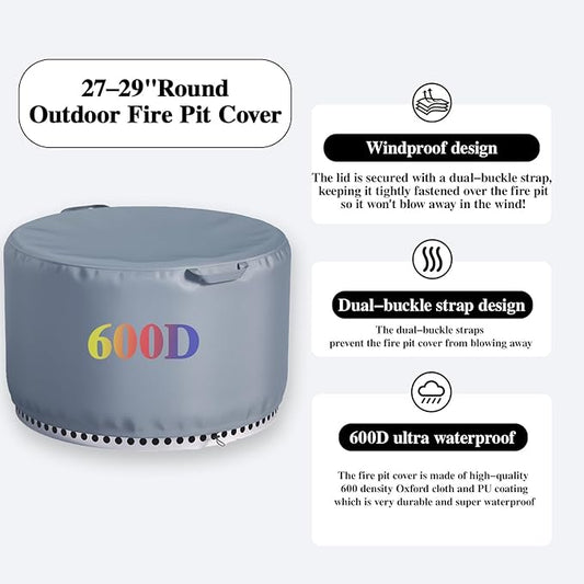Chinchilla Fire Pit Cover Round for Solo Stove Yukon 28"-29", Waterproof Smokeless Fire Pit Cover, 600D Strong Tear Resistant, Fits for Gas/Table/Bowl Fire pits