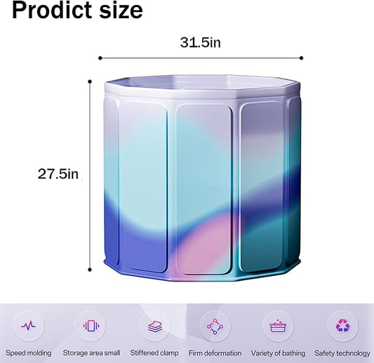 YYW 31.5in Large Capacity Hot & Cold Therapy Tub - Portable Foldable Soaking Bathtub with Thick Insulation for Home Shower/Outdoor Use, Quick Muscle Recovery, No Setup (Aurora violet)