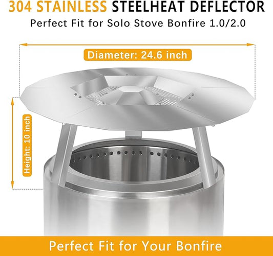 Heat Deflector for Solo Stove Bonfire1.0/2.0 and Other 19.5" Fire Pit - Accessory for Fire Pit, 304 Stainless Steel with 3 Legs Accessory.