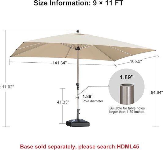 PURPLE LEAF 9' x 11' Rectangle Paito Outdoor Umbrella for Patio, Aluminum Table Umbrella for 3 Year Fade Resistant, Sturdy Pool Market Umbrella for Deck Garden, Patio, or Lawn