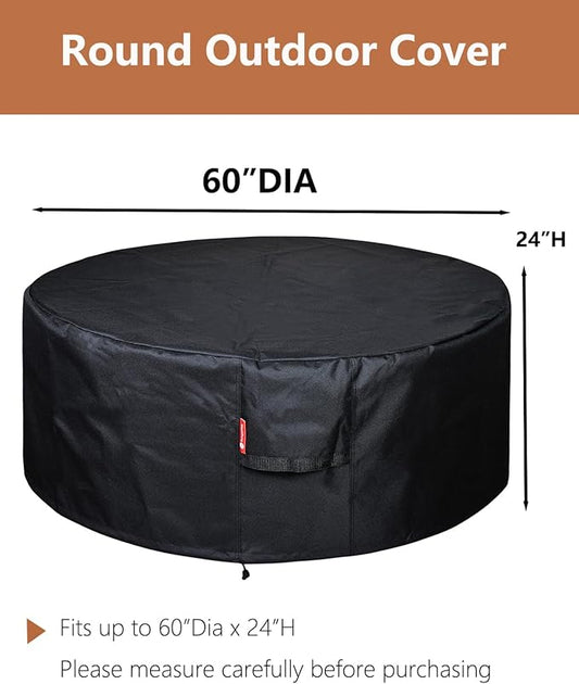 SheeChung Fire Pit Cover Round 60"Dx24"H,Waterproof Heavy Duty 600D Polyester Fire Pit Cover,Large Shelter for Outdoor Patio Fireplace Table Chair,Patio Furniture Covers