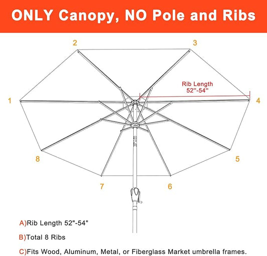 MASTERCANOPY 5-Year-Non-Fading Olefin 9FT Patio Umbrella Replacement Canopy-Burgundy Canopy Only