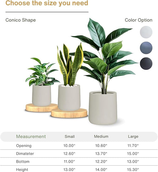 14" H x 13.7" D Conico Fiberstone Round Planter- Christmas Tree Planter, Smooth Finishes, Weather Resistant for Indoor and Outdoor Use, Included 2 Extra Coco Mats (Taupe, 10.6" Pot Opening)