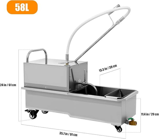 Fryer Oil Filter Machine Deep Fryer Filter Cart 58l Stainless Steel Cooking Oil Filtration System for Restaurants Chicken Shops - Mobile with Us Plug