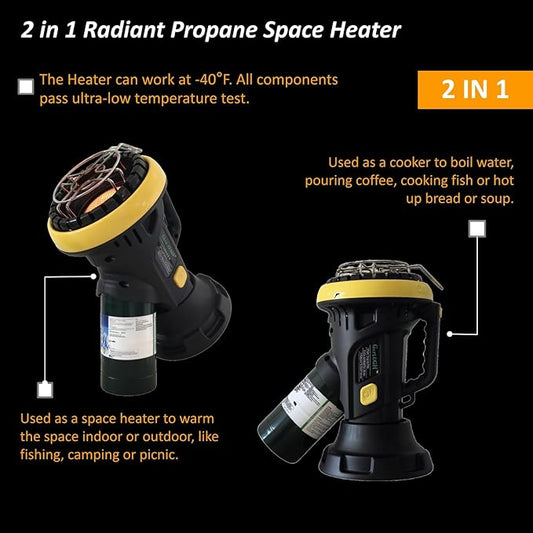 Portable propane heater, 4000BTU with ODS anti hypoxia and automatic shutdown protection, lightweight and portable, suitable for outdoor camping, garage