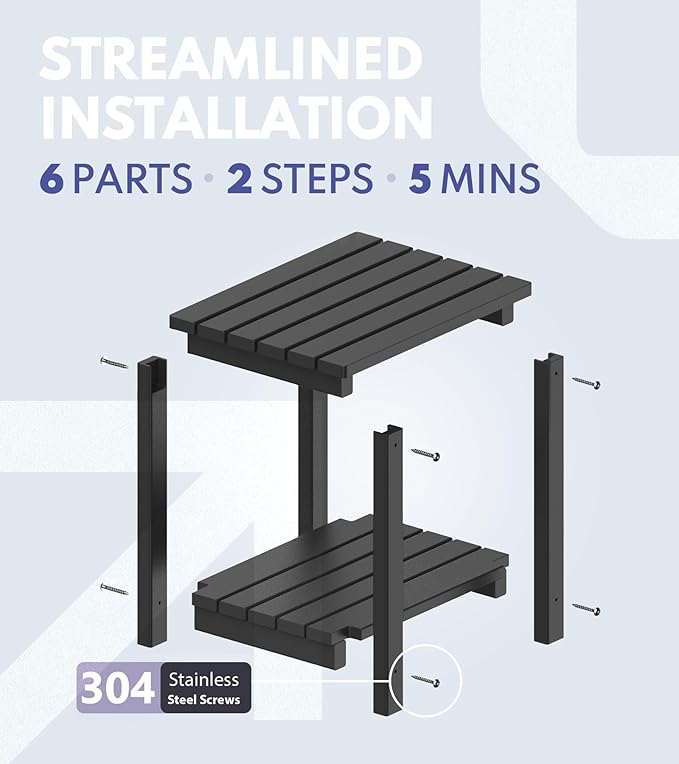 PASAMIC 2-Tier Adirondack Square Outdoor Side Table, HDPE Small Outdoor Table, Patio End Table for Patio, Pool, Backyard, Weather-Resistant (Black)