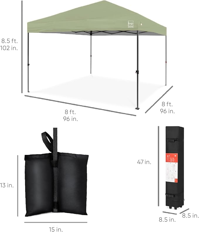 Best Choice Products 8x8ft 1-Person Setup Pop Up Canopy Tent Instant Portable Shelter w/ 1-Button Push, Case, 4 Weight Bags - Sage Green