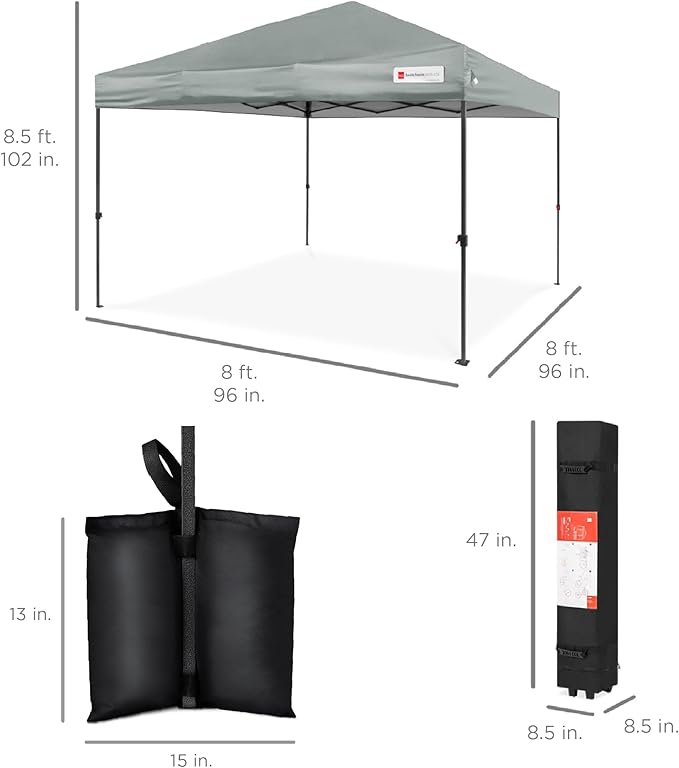 Best Choice Products 8x8ft 1-Person Setup Pop Up Canopy Tent Instant Portable Shelter w/ 1-Button Push, Case, 4 Weight Bags - Silver